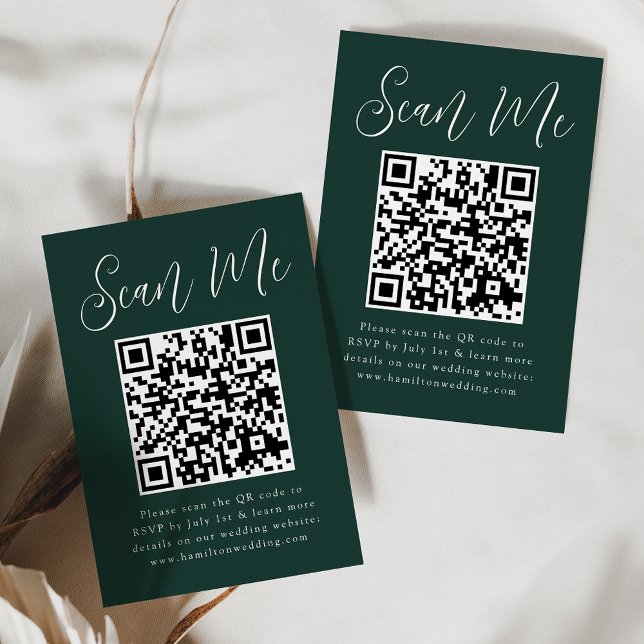 Carte D'accompagnement Code QR de réponse de mariage simple vert forêt (Créateur téléchargé)