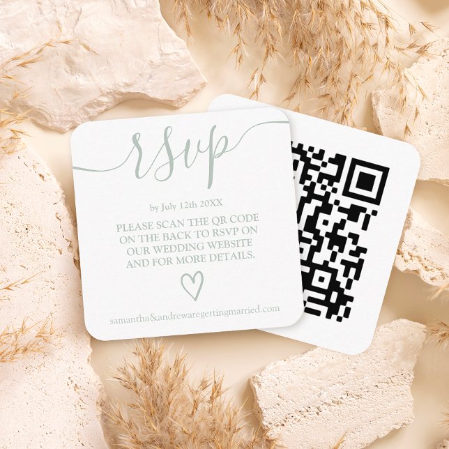 Carte D'accompagnement Code QR de réponse de mariage vert sauge simple (Créateur téléchargé)