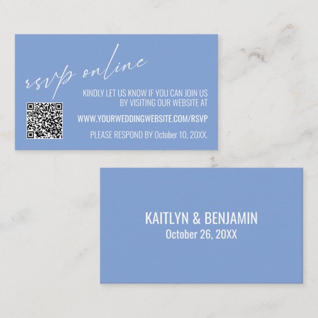 Carte D'accompagnement Code QR de réponse en ligne pour mariage bleu péri (Devant / Derrière)