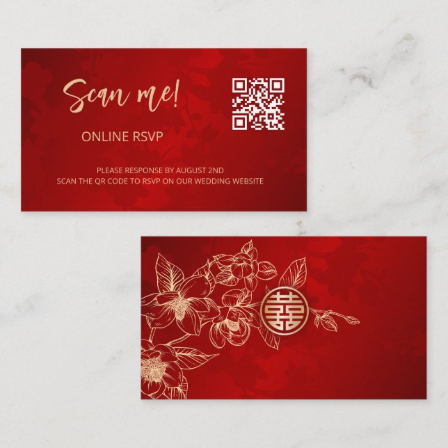 Carte D'accompagnement Code QR de réponse en ligne pour mariage chinois M (Devant / Derrière)