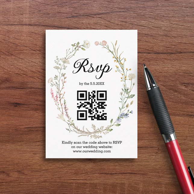Carte D'accompagnement code QR de réponse fleurs sauvages chic botanique  (Créateur téléchargé)