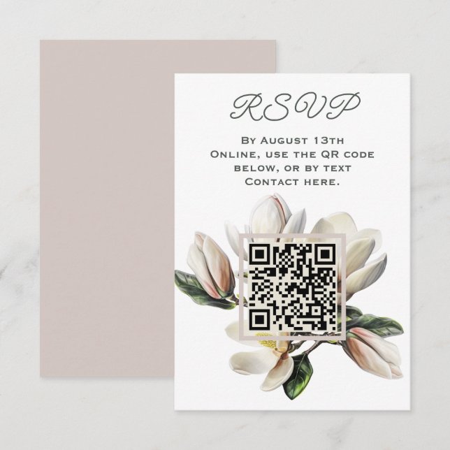 Carte D'accompagnement Code QR de réponse Magnolia Flowers (Devant / Derrière)