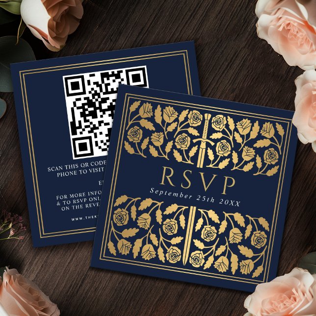 Carte D'accompagnement Code QR de réponse pour le mariage royal avec épée (Créateur téléchargé)