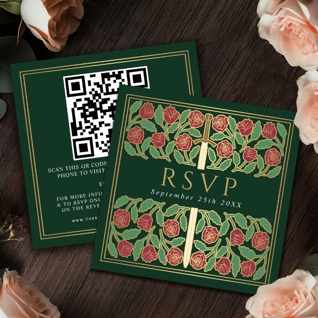 Carte D'accompagnement Code QR de réponse pour le mariage royal floral or (Créateur téléchargé)