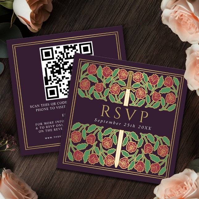 Carte D'accompagnement Code QR de réponse pour le mariage royal floral or (Créateur téléchargé)
