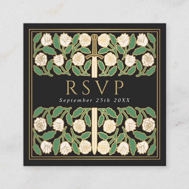 Carte D'accompagnement Code QR de réponse pour le mariage royal floral or (Devant)