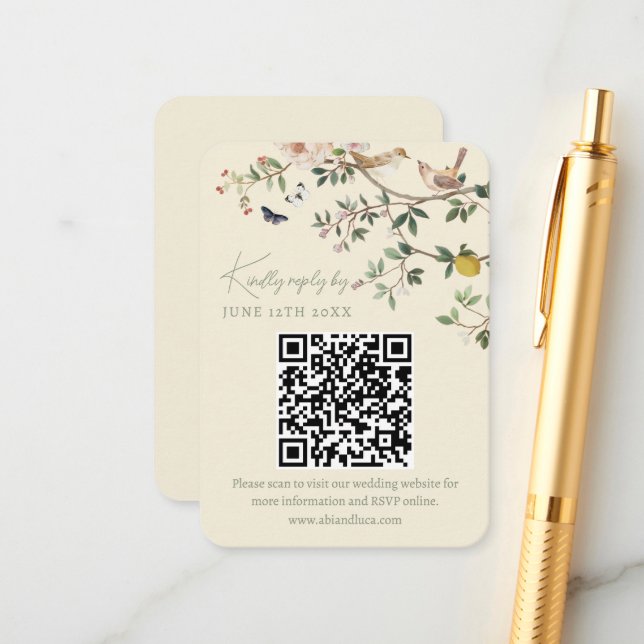 Carte D'accompagnement Code QR de réponse pour le site web de mariage à l (Devant/Arrière en situation)