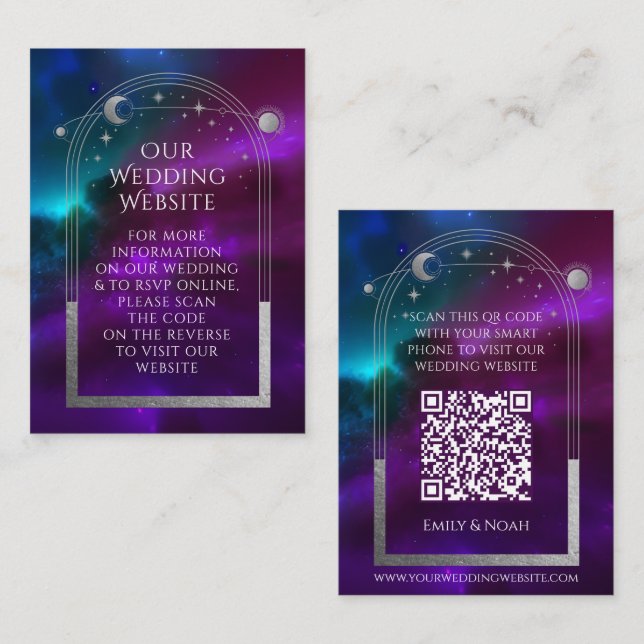 Carte D'accompagnement Code QR de réponse pour le site web de mariage Cos (Devant / Derrière)