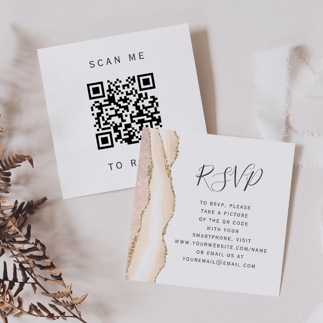 Carte D'accompagnement Code QR de réponse pour mariage en agate dorée ivo (Créateur téléchargé)