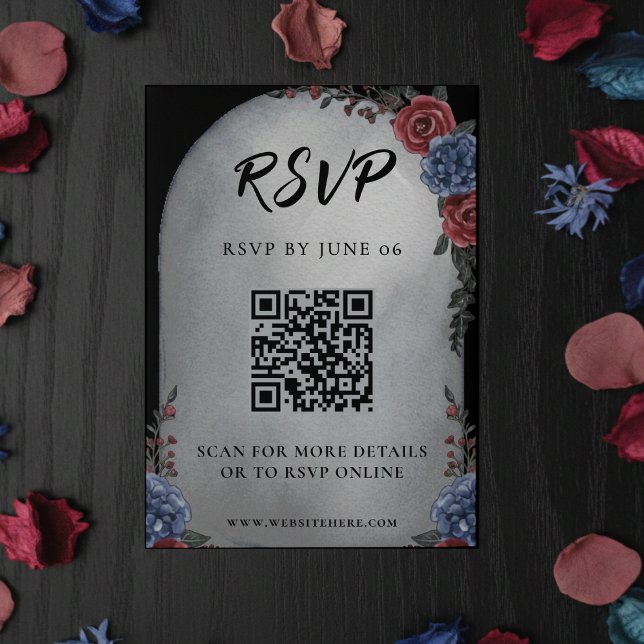 Carte D'accompagnement Code QR de réponse pour mariage floral gothique su (Headstone Floral Gothic Wedding QR Code RSVP Enclosure Card
)