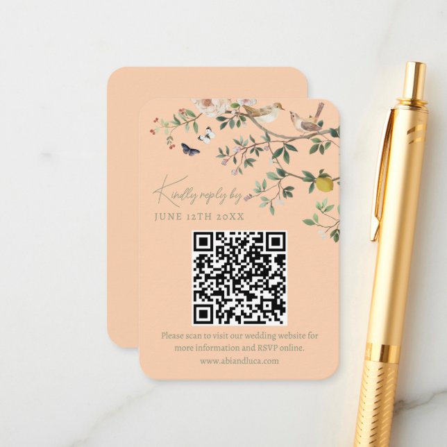 Carte D'accompagnement Code QR de réponse pour site web de mariage en chi (Devant/Arrière en situation)