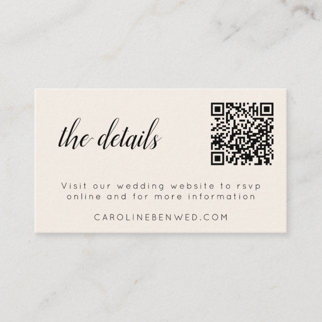 Carte D'accompagnement Code QR de réponse pour site web de mariage minima (Devant)