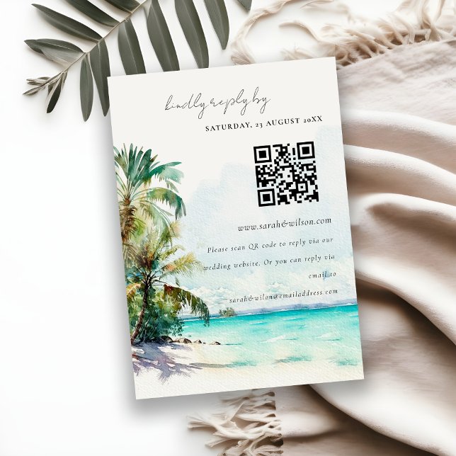 Carte D'accompagnement Code QR de réponse pour un mariage sur une plage t (Créateur téléchargé)