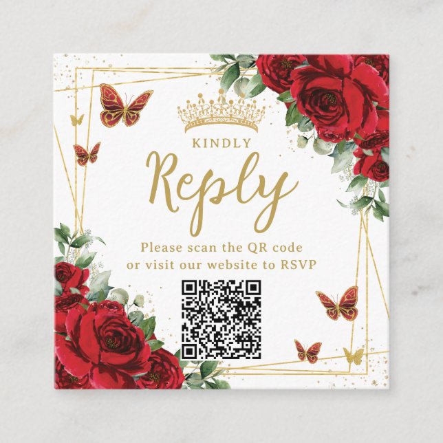 Carte D'accompagnement Code QR de réponse Quinceanera papillons floraux r (Devant)