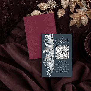 Carte D'accompagnement Code QR de RSVP en ligne avec motif botanique Gris