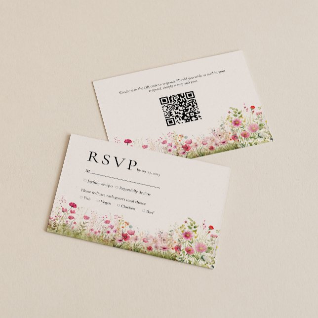 Carte D'accompagnement Code QR de RSVP en ligne de mariage aux fleurs sau (Créateur téléchargé)