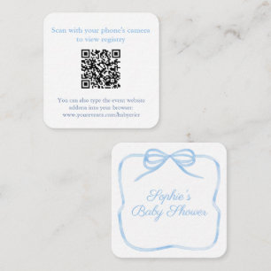 Carte D'accompagnement Code QR de ruban bleu élégant pour liste de naissa