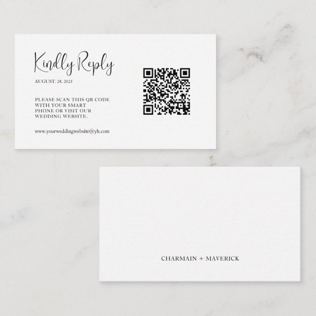 Carte D'accompagnement Code QR de script simple Mariage RSVP (Devant / Derrière)