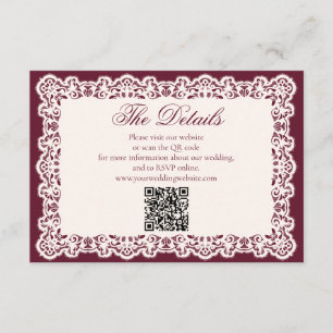 Carte D'accompagnement Code QR de site Web de mariage en dentelle vintage
