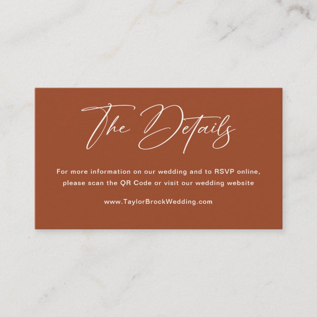 Carte D'accompagnement Code QR de site Web de mariage en terre cuite Boho (Devant)