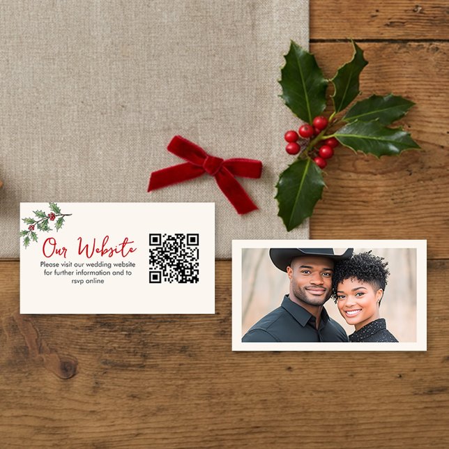 Carte D'accompagnement Code QR de site Web de mariage fantaisiste pour le (QR Code RSVP Website Card from the Whimsical Champagne Tower Holiday Wedding Set by Darling & May)