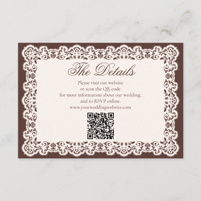 Carte D'accompagnement Code QR de site Web de mariage marron terreux dent (Devant)