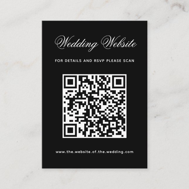 Carte D'accompagnement Code QR de site web de mariage noir Calligraphie s (Devant)