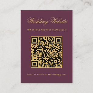Carte D'accompagnement Code QR de site web de mariage Plum Gold de couleu