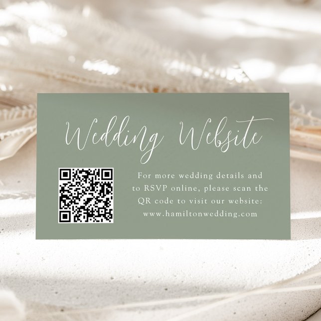 Carte D'accompagnement Code QR de site web de mariage vert sauge Simple S (Créateur téléchargé)