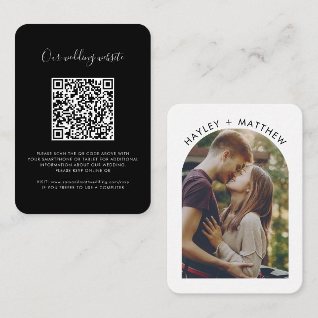Carte D'accompagnement Code QR de site Web moderne Photo Mariage RSVP (Devant / Derrière)