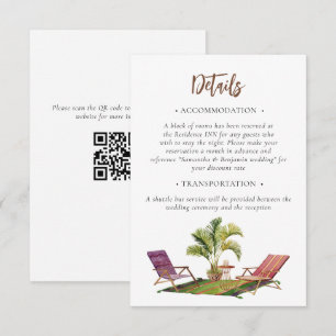 Carte D'accompagnement Code QR des détails de mariage au palmier tropical