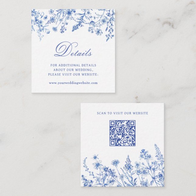 Carte D'accompagnement Code QR des détails de mariage aux fleurs sauvages (Devant / Derrière)