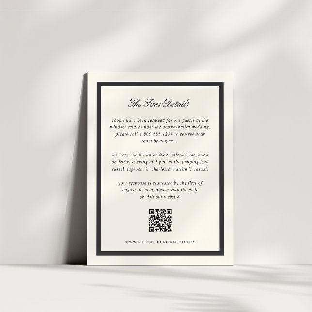 Carte D'accompagnement Code QR des détails de mariage Black Classic Scrip (Créateur téléchargé)