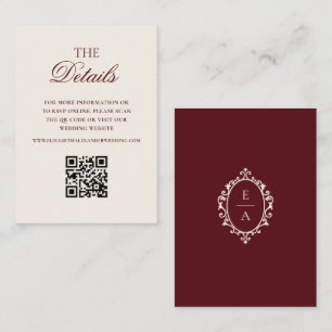 Carte D'accompagnement Code QR des détails de mariage Crête Argenté Bourg