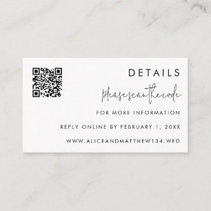 Carte D'accompagnement Code QR des détails de mariage de style minimalist