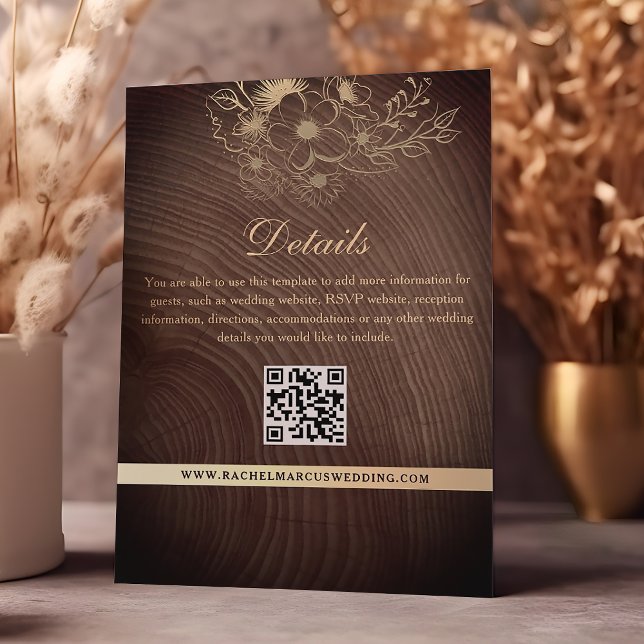 Carte D'accompagnement Code QR des détails de mariage en bois rustique (Créateur téléchargé)