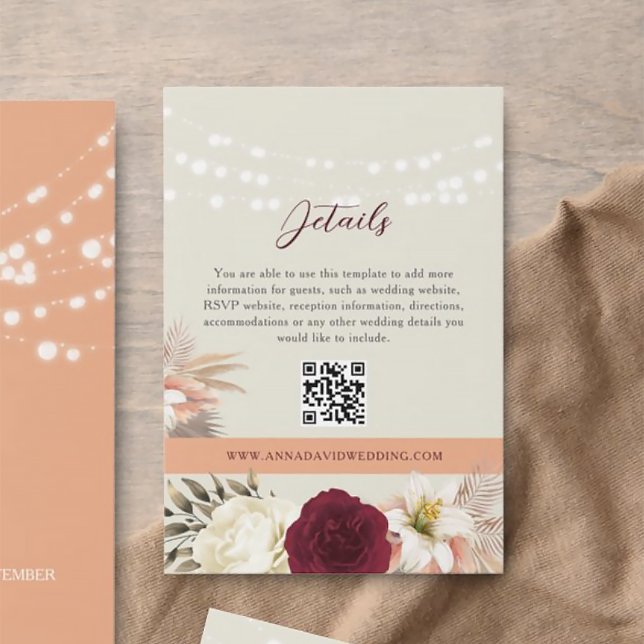 Carte D'accompagnement Code QR des détails de mariage floral (Créateur téléchargé)