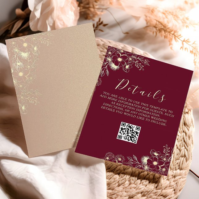 Carte D'accompagnement Code QR des détails de mariage floral élégant (Créateur téléchargé)