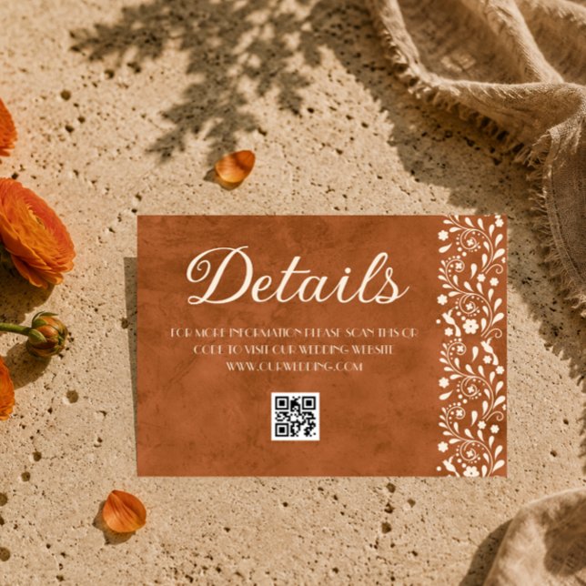 Carte D'accompagnement code QR des détails de mariage floral mexicain (Créateur téléchargé)