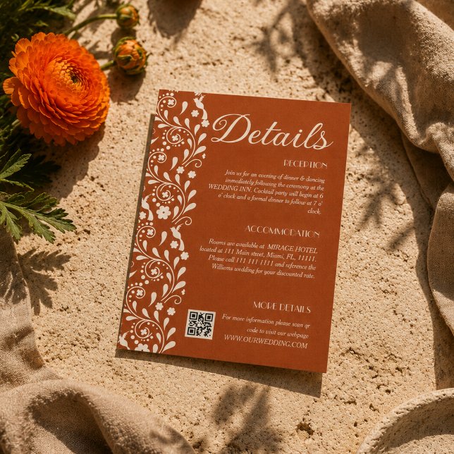 Carte D'accompagnement Code QR des détails de mariage floraux en terre cu (Créateur téléchargé)