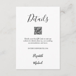 Carte D'accompagnement Code QR des détails de mariage minimaliste noir et