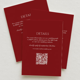 Carte D'accompagnement Code QR des détails de mariage moderne rouge profo