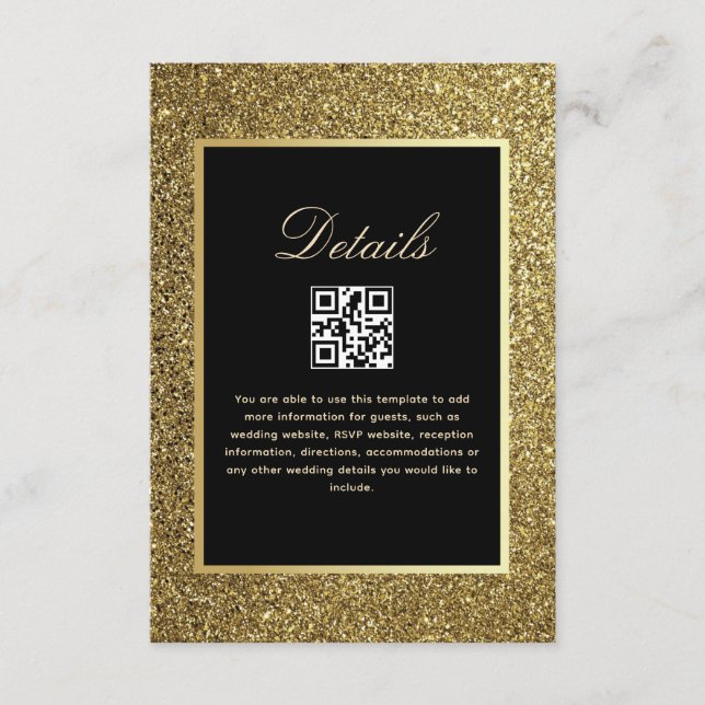 Carte D'accompagnement Code QR des détails de mariage Noir et Or (Devant)
