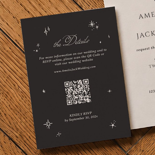 Carte D'accompagnement Code QR des détails de mariage noir moody (Créateur téléchargé)