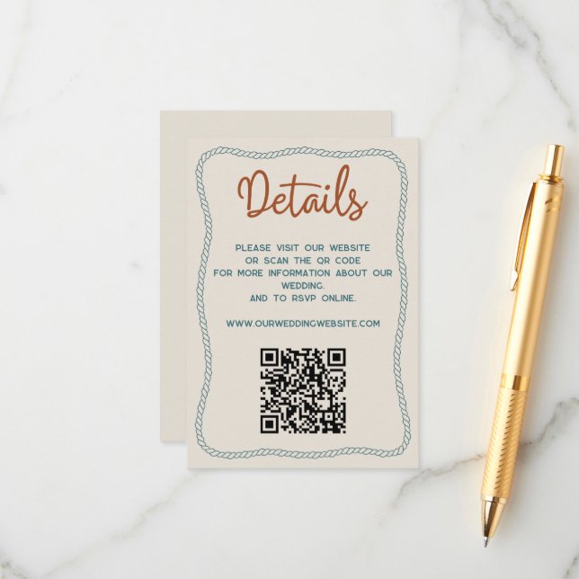 Carte D'accompagnement Code QR des détails de mariage rustique occidental (Devant/Arrière en situation)