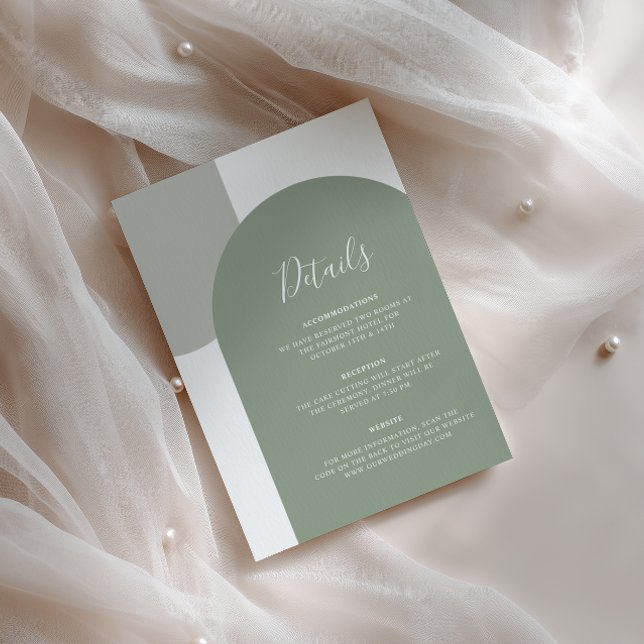 Carte D'accompagnement Code QR des détails du mariage avec une arche vert (Créateur téléchargé)