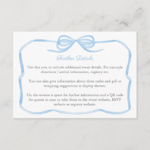 Carte D'accompagnement Code QR des détails du mariage Coquette Blue Bow 