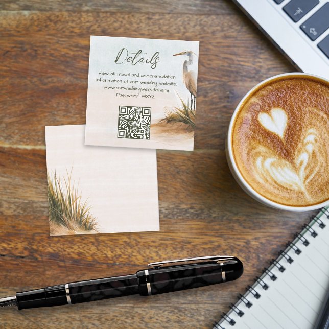 Carte D'accompagnement Code QR des détails du mariage Egret Boho Côté Mer (Créateur téléchargé)