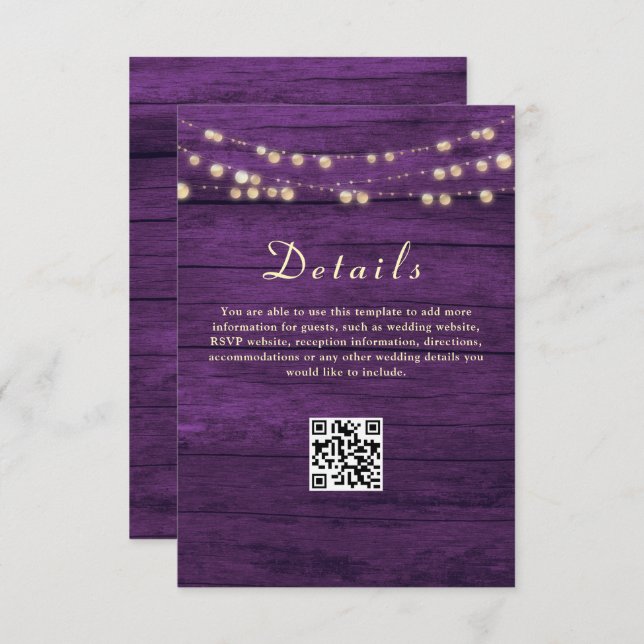 Carte D'accompagnement Code QR des détails du mariage pourpre (Devant / Derrière)