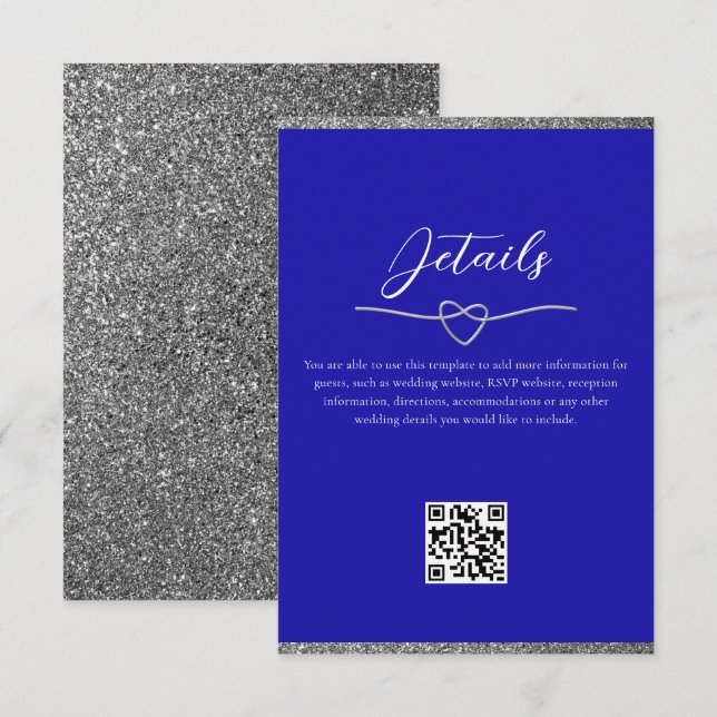 Carte D'accompagnement Code QR des détails du mariage Royal Blue (Devant / Derrière)
